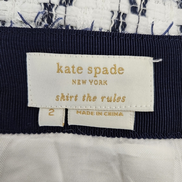 Kate Spade Straight Pencil Skirt White Navy Plaid Tweed Zip Back Lined 2 - Picture 5 of 8